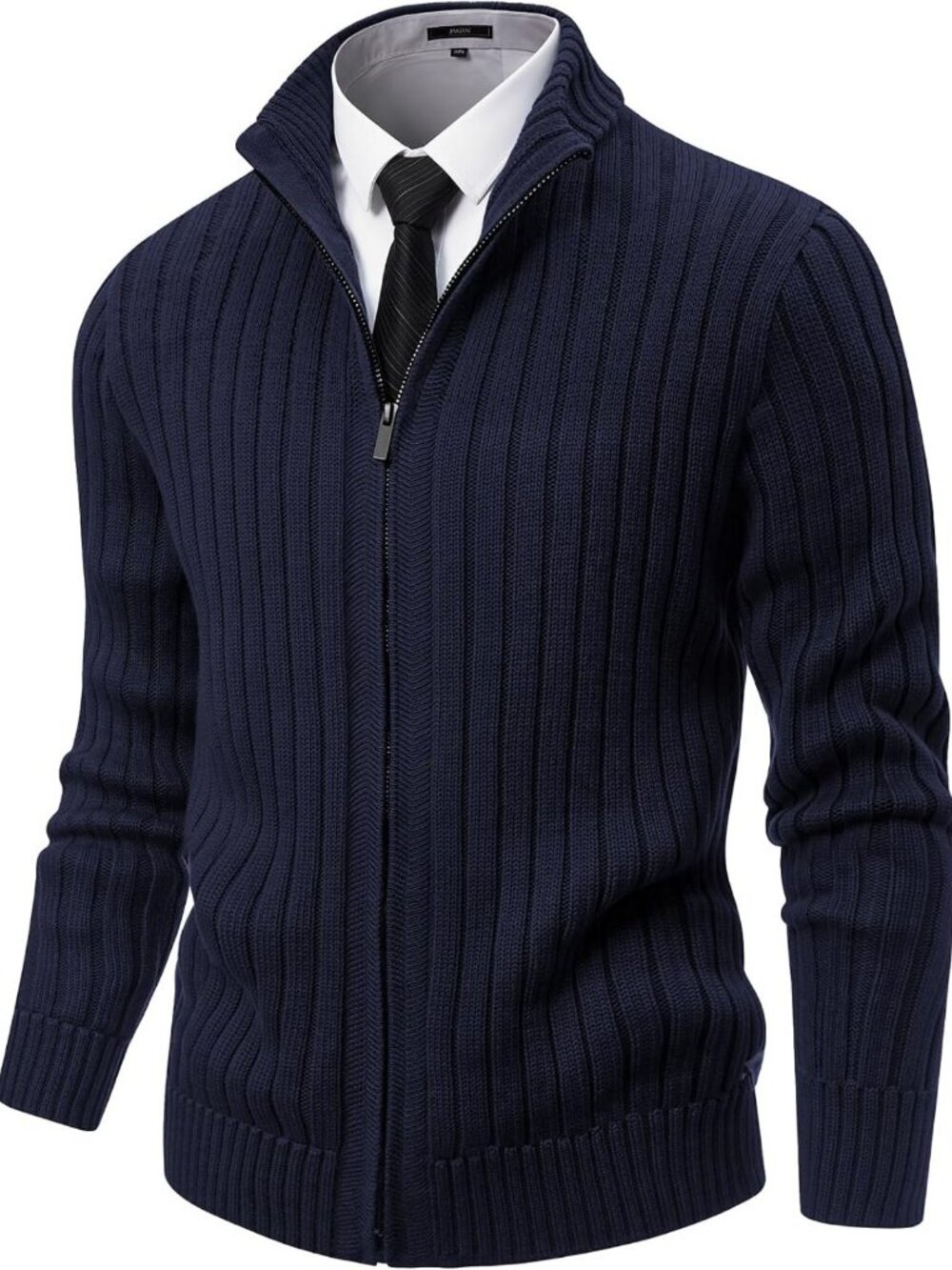 Stylish Men's Full Zip Cardigan Sweater with Stand Collar - Cozy Knit Layering